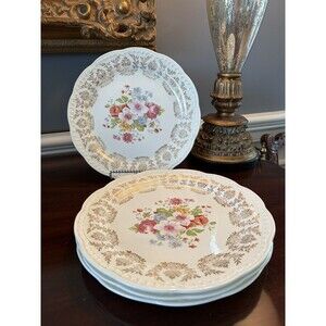 Stetson 22K Warranted Porcelain Dinner Plates 9 3/8" Set of 4 STT15 Vintage